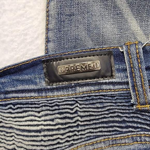 PREME Mens Distressed Red Black Side Stripe Moto Denim Jeans Streetwear 38 / 34 - Picture 9 of 13